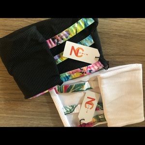 Black or white tropical bikini bandeau top